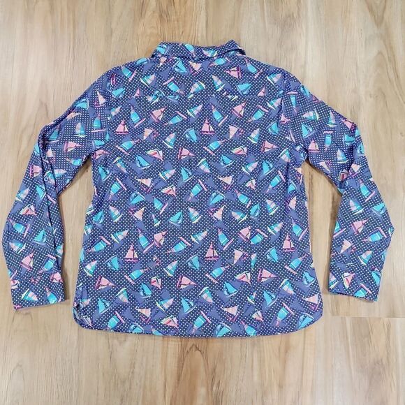 🔺️Talbots Blue Sailboat Print Buttoned Adjustable Long Sleeve Shirt Medium - Picture 2 of 10